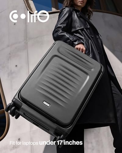 Coolife Carry On Luggage Suitcase : 22x14x9 Airline Approved Travel Luggage with Spinner Wheels, Front Pocket Expandable Hardshell Suitcases with TSA Lock Grey