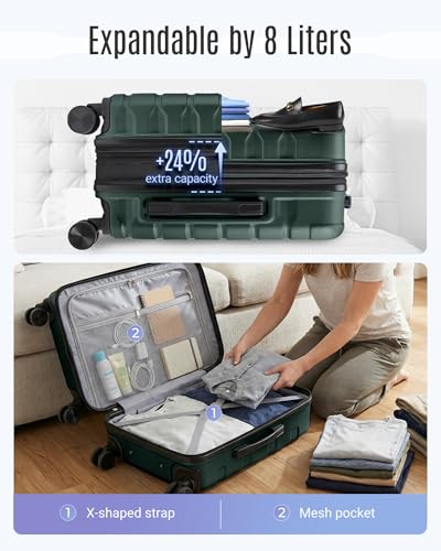 LIGHT FLIGHT Carry On Luggage, 20" Carry-On Suitcase, Deep Green