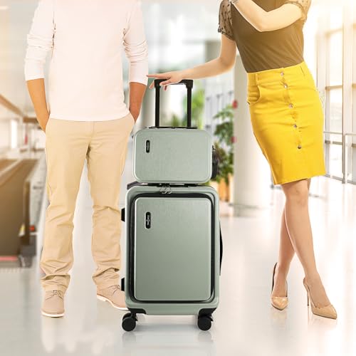 TRAVELARIM 22 Inch Carry On Luggage 22x14x9 Airline Approved, Small Carry On Suitcase, Hard-shell Carry-on Luggage with Wheels, Durable Expandable Sage Green Luggage Carry-On with Cosmetic Case