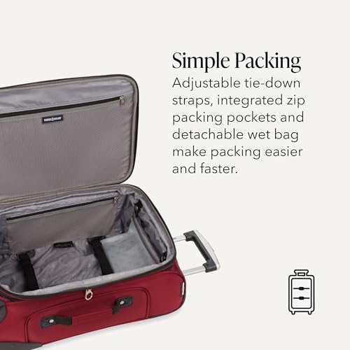 SwissGear Sion Softside Expandable Luggage – Carry-On Suitcase with 360 Degree Wheels & Retractable Handle – 21 Inch, Perfect for 1-3 Night Trips – Burgundy