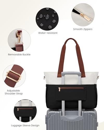 LOVEVOOK Laptop Tote Bag for Women – 15.6" Roomy Work Bag with Large Inside Cup Pocket, Multiple Pockets for Teacher Nurse, Large Capacity Carry on Travel, Computer Purse Handbag for Office College