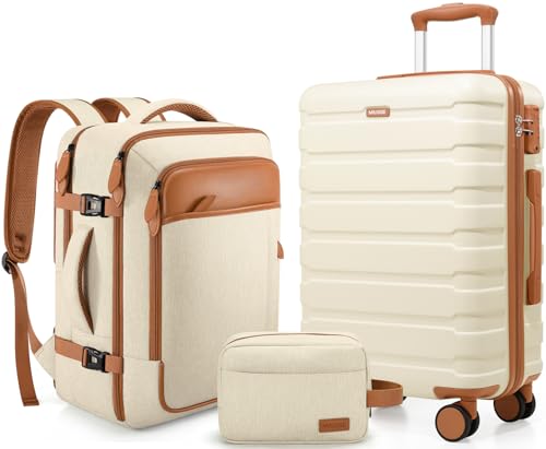 MIUSSE MAX Luggage Sets 3 Piece, 20 Inch Hardshell Carry On Luggage 22x14x9 Airline Approved, Suitcase with TSA Locks & YKK Zippers, Carry On Suitcase with Wheels for Men & Women Travel