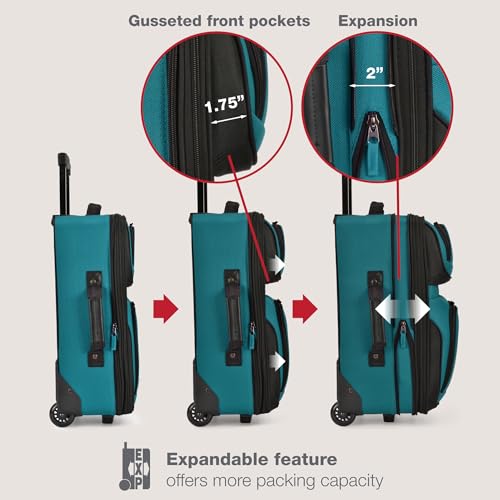 U.S. Traveler Rio Lightweight Softside Rolling Carry-on Suitcase, 2-Wheel Single, Teal