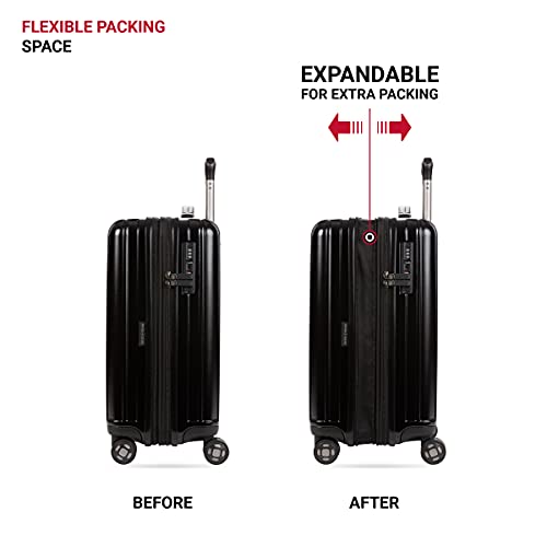 SwissGear 7910 Hardside Expandable Luggage with Spinner Wheels, TSA Lock and USB, Black, Carry-On 20-Inch