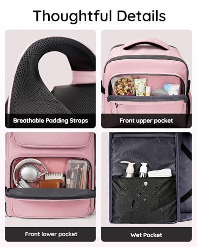 Taygeer 18 x 14 x 8 Inches Personal Item Bag, Travel Personal Item Bag with Water Bottle Pocket & Shoe Pouch, TSA Approved Under Seat Carry on Backpack Fits 15.6 inch Laptop for Women Airplanes, Pink