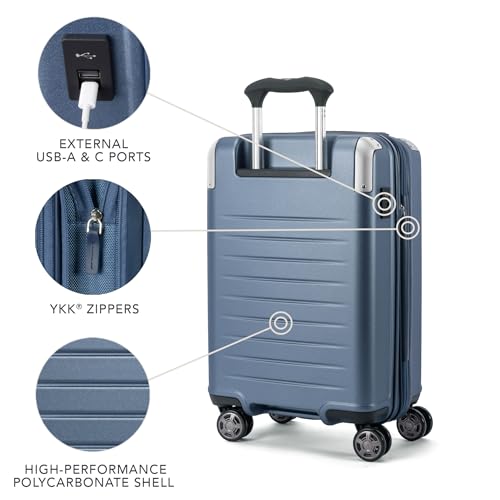 Travelpro Platinum Elite Hardside Expandable Carry on Luggage, 8 Wheel Spinner, TSA Lock, Hard Shell Polycarbonate Suitcase, Dark Sky Blue, Carry on 21-Inch