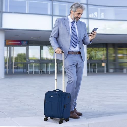 HanTrip 16 Inch Underseat Carry On Luggage with Wheels Softside Small Suitcases Personal Item Bag with Pocket Travel Luggage for Men Women Business Overnight Bag(Blue)