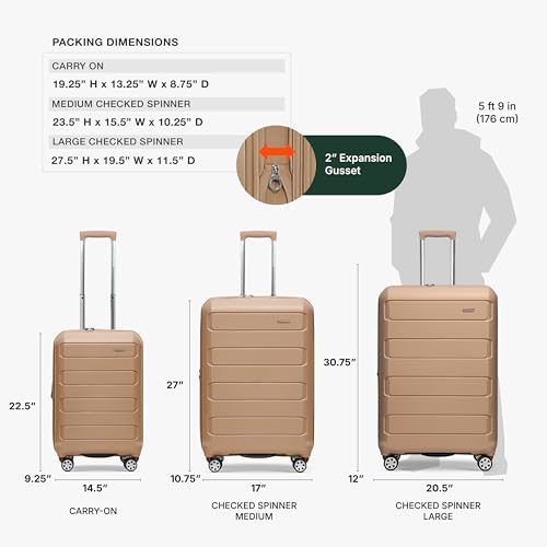 Traveler's Choice Pagosa Hardshell Expandable Luggage with Spinner Wheels, Latte Beige, 22-Inch Carry-on