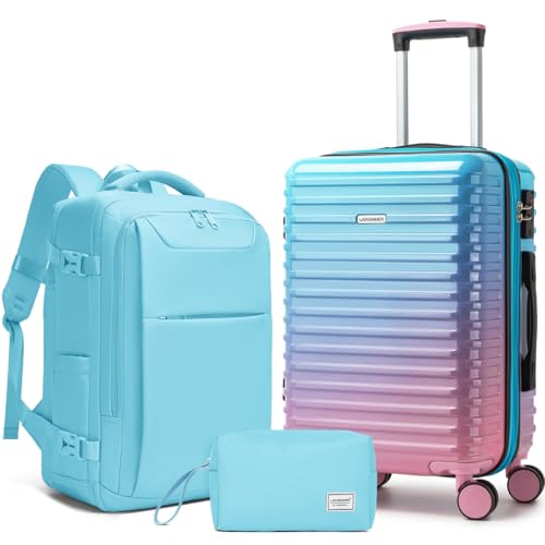 LARVENDER Carry on Luggage 22x14x9 Airline Approved, Expandable 20 Inch Hardside Large Suitcase with Wheels TSA Lock, Lightweigh PC+ABS Travel Carry-on Suitcases for Women and Men, Cotton Candy