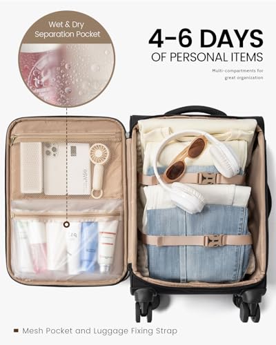 LOVEVOOK Carry On Luggage 22x14x9 Airline Approved, 22 Inch Softside Suitcases with Spinner Wheels, Lightweight Carry-on Suitcase with TSA Lock for Women Men, Large Luggage for Travel Business Trip