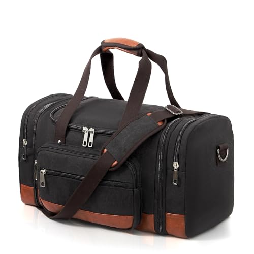 Voylic Men'S Duffle Bag For Travel, Expandable Canvas Duffel Bags Overnight Weekend Gym Carry On Luggage Bag For Men(Black)
