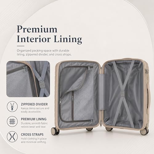 20 In Carry On Luggage with TSA Lock, 22x14x9 Airline Approved Hardside Suitcase, Lightweight PP Travel Luggage with 360° Silent Spinner Wheels, Anti-Burst Zipper for Business (Champagne Chevron)