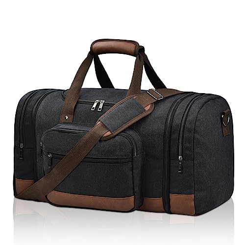 Litvyak Duffle Bag for Travel, 50L Canvas Travel Duffel Bags Overnight Weekend Gym Carry On Luggage Bag for Men & Women(Black)