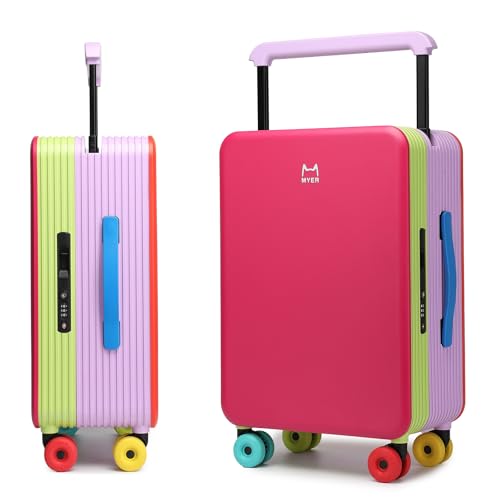 Multi-color Dopamine Wide Handle Carry on Zipperless Hard Side Luggage 22x14x9 Airline Approved with Changer 20 Inch Carryon Travel Suitcases with Spinner Wheels (Colorful Dopamine-themed, 20 Inch)