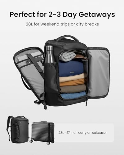 tomtoc Travel Backpack 28L, TSA Friendly Flight Approved Carry-on Luggage, Personal Item Travel Bag, Water-resistant Lightweight Business Rucksack, Durable Bag Fits 16 Inch Laptop