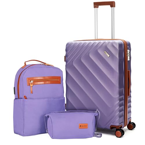 Rosamo 3 Piece Luggage Set Expandable Hardside, 20in Suitcase with Matching Travel Bags, 22x14x9 Airline Approved Carry On, TSA Lock & Spinner Wheels, ABS+PC, (purple)