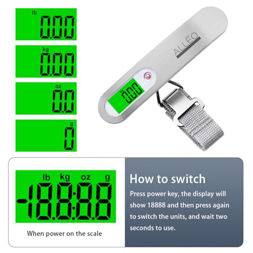 Alleo Luggage Weight Scale for Travel 110lbs - Precise Luggage Scale Travel Digital, Portable Handheld Bag Weigher with Backlit LCD, Battery Included, Compact for Airport, Cruise & Carry-On