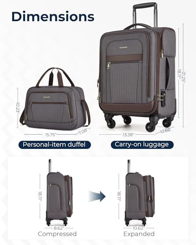 BAGSMART Carry-On Luggage Airline Approved, 20 inch Expandable Suitcase with Duffel bag, Softside Lightweight Suitcases with Spinner Wheels, Gray