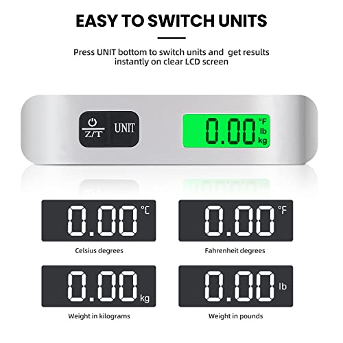 BAGAIL Digital Luggage Scale, 110lbs Hanging Baggage Scale with Backlit LCD Display,Portable Suitcase Weighing Scale,Travel Luggage Weight Scale with Hook,Strong Straps for Travelers(Ash Silver