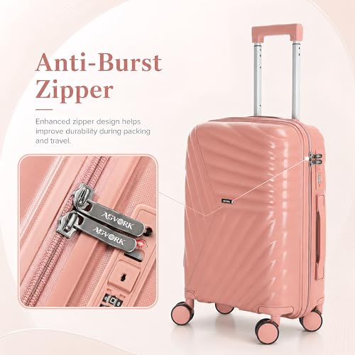 AGVOTK 20 In Carry On Luggage with TSA Lock, 22x14x9 Airline Approved Hardside Suitcase, Lightweight PP Travel Luggage with 360° Silent Spinner Wheels, Anti-Burst Zipper for Business (Rose Chevron)