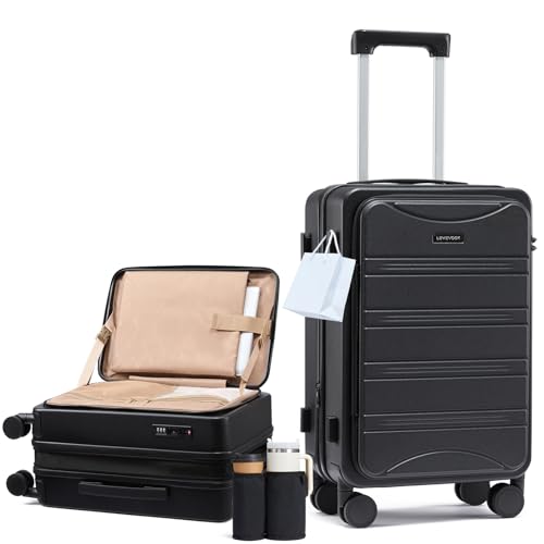 LOVEVOOK Carry On Luggage 20 Inch, Airline Approved Expandable Hard Shell Suitcase with Spinner Wheels, TSA Lock & Cup Holder, Fits Most Overhead Bins