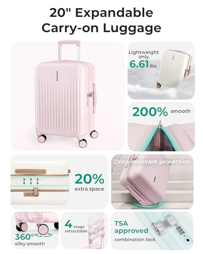 BAGSMART Expandable – Hardside Carry-On – Pink for 22x14x9 carry-on luggage detail 2