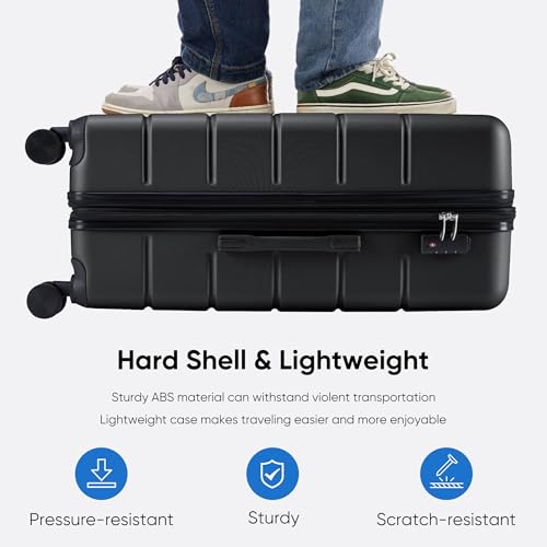 OLIXIS 20 Inch Carry-On Luggage, Hardside Suitcase with Spinner Wheels, Lightweight ABS Hard Shell Travel Luggage, TSA Approved Lock, Expandable Small Suitcase for Business & Travel–Black