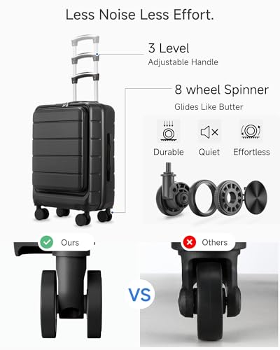 Carry On Luggage 22 x 14 x 9 Airline Approved, H1F Front Pocket Hardside Suitcase with Spinner Wheels, TSA Lock, Includes Tote Bag (FX-Lite, Beige, 3 Piece Sets)