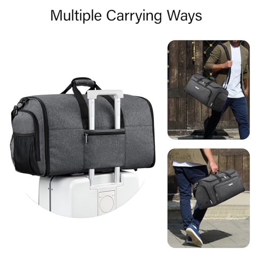 Hanke Carry on Garment Bags for Travel,Convertible Duffle Bag Luggage Bag Weekend Bag with Shoe Compartment,2 in 1 Hanging Suitcase Suit Bag for Men Women,Dark Grey
