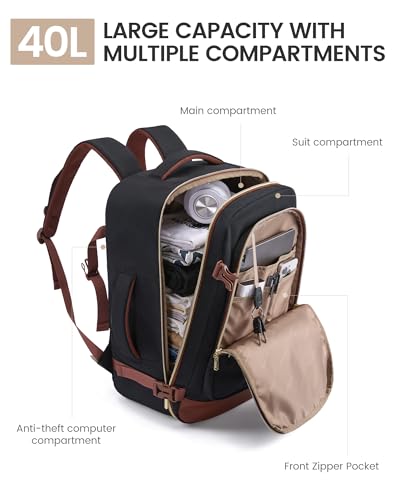 LOVEVOOK 40L Travel Backpack for Women Men with Garment Bag, Airline Approved Carry on Luggage Travel Essentials with 3 Packing Cubes, TSA Overnight Bags Weekender Essentials Backpacks fits 17" Laptop