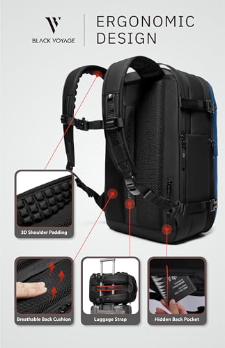 BlackVoyage Vortex Vacuum Seal Travel Backpack 60L Expandable Air Compression System Water Resistant TSA Lock Carry-On Suitcase Luggage Blue AERO Essential Series Vacuum Pump Included