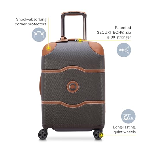 DELSEY PARIS Chatelet Air 2.0 - Hardside Carry on Plus 20 Inch - 360° Spinner Wheels - TSA Lock - USB Port - Lightweight Polycarbonate Travel Suitcase, Chocolate Brown
