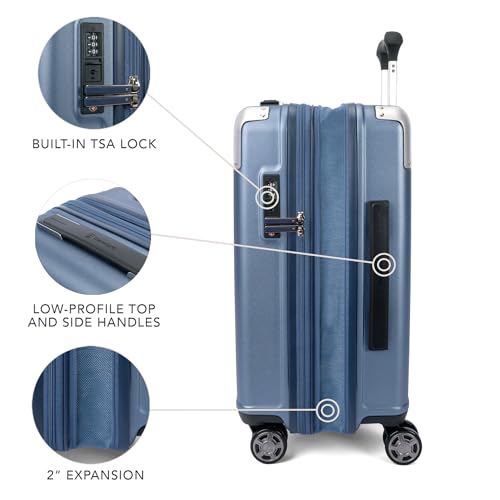 Travelpro Platinum Elite Hardside Expandable Carry on Luggage, 8 Wheel Spinner, TSA Lock, Hard Shell Polycarbonate Suitcase, Dark Sky Blue, Carry on 21-Inch