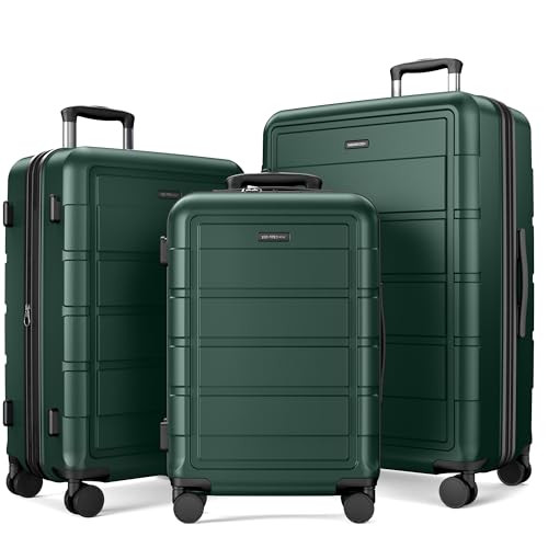 SHOWKOO PRO G-Series Luggage Sets Expandable 100% PC Suitcase Double Wheels TSA Lock 3PC (ArmyGreen)