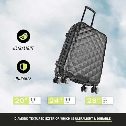 Kenneth Cole REACTION Diamond Tower Collection Lightweight Hardside Expandable 8-Wheel Spinner Travel Luggage, Black, 20-Inch Carry On