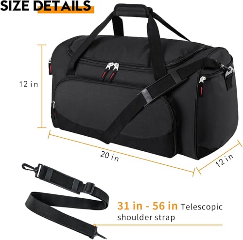 Uarition Gym Bag for Men - 50L Black Durable Large Duffle Bag for Travel, Workout, Fitness & Sport