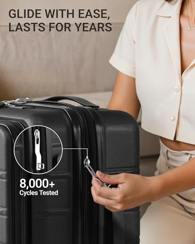 TAKUMI Carry On Luggage - 20 inch Expandable Suitcases with Wheels - Hardshell Carry on Suitcases with Front Pocket - Travel Luggage with TSA Lock (Black, 20 Inch-EXT)