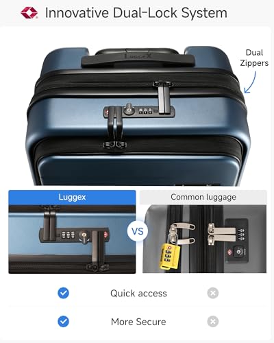 LUGGEX Carry On Luggage 22x14x9 Airline Approved, Expandable Polycarbonate Suitcase with Front Pocket (FX-Core, Blue, 20 Inch)