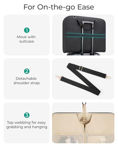 BAGSMART Large Garment Bags for Travel, Carry on Garment Bags for Hanging Clothes, Travel Suit Bag for Shirts Dresses Coats, Beige