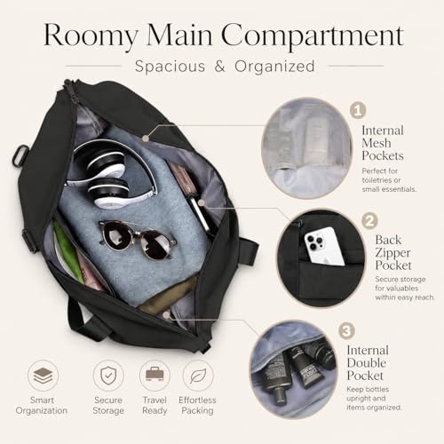 Travel Duffle Bag, Weekender Travel Bag Men Small Gym Bag for Women, Hospital Bag for Labor and Delivery, Overnight Bag Luggage Bag with Trolley Sleeve, Airplane Travel Essentials for Flying(Black)