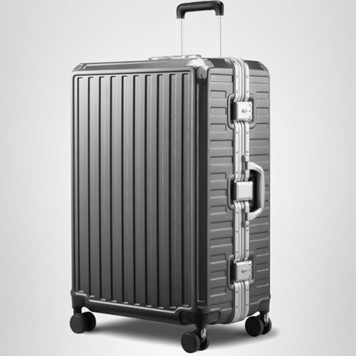 Carry On Luggage with Spinner Wheels, 8010S Aluminum Frame Zipperless Polycarbonate Hard Shell Suitcase (ZX-Core, Charcoal Metallic, 20 Inch)