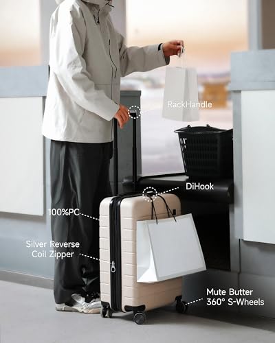LUGGEX Carry On Luggage 22x14x9 Airline Approved,HUP3 Accelerate Access with DiHook, Handy Pouch, 20 inch Expandable Hard Shell Suitcases with Spinner Wheels (EX-Enhance,Nautical Blue,20 Inch,37L-41L)