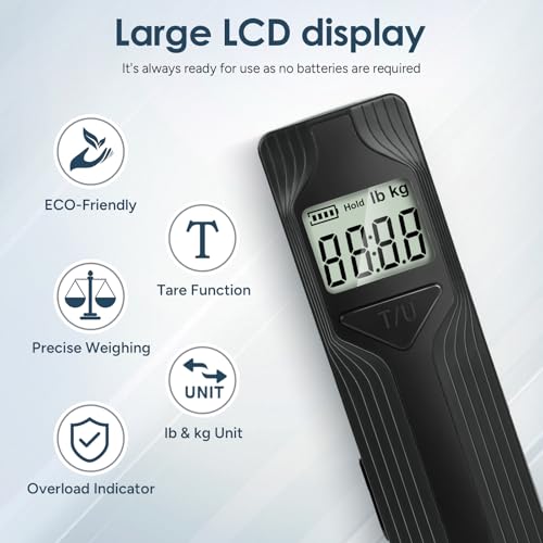 Battery-Free Luggage Scale – No Batteries Needed, Portable Digital Hanging Suitcase Weight Scale for Air Travel & Checked Bags, 110lb/50kg, LCD Display, Compact Travel Accessory