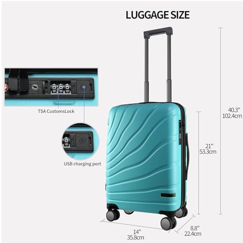 VANKEAN Carry On Luggage with Spinner Wheels & TSA Lock, Expandable Fashionable Hard Shell Suitcase airline approved，20 Inch Carry-On，Lake Blue
