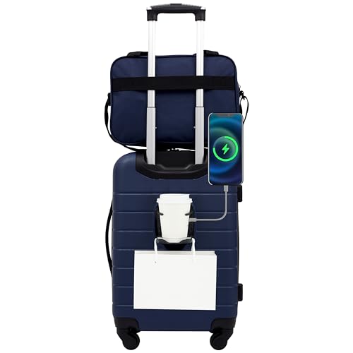 Wrangler Smart Spinner Hardside Luggage, 2 Piece Set, Navy Blue