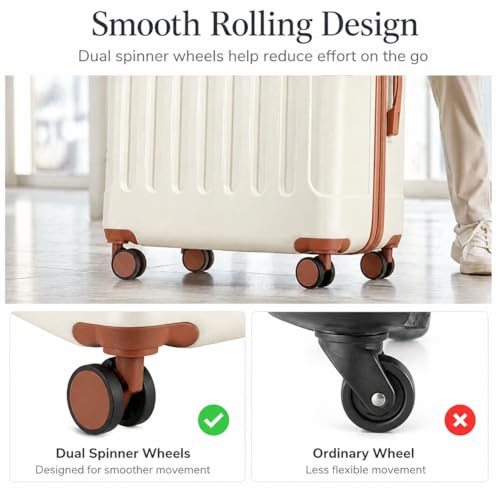 YOETEY Carry On Luggage 22x14x9 Airline Approved, Hardside Suitcase with Wheels, TSA Approved, Tote Bag, White Brown