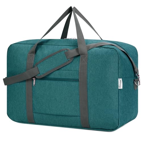 For United Airlines Foldable Carry on Bag 22x14x9 Travel Duffel Bag Packable luggage Duffle for Women and Men 40L (Teal)
