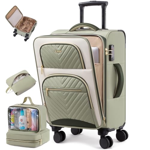 LOVEVOOK Carry on Luggage 22x14x9 Airline Approved, Waterproof Carry on Suitcase with 3 Pouches,Lightweight Softside Underseat Travel Luggage with 360° Spinner Wheels,TSA Lock for Travel Business