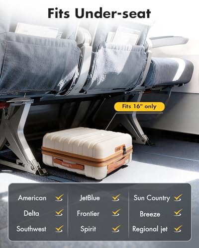 Lekesky 16 Inch Underseat Carry On Luggage Airline Approved, Small Hard Shell Suitcase with TSA Lock Spinner Wheels, Lightweight Personal Item Carry-On for Travel, Beige-Brown