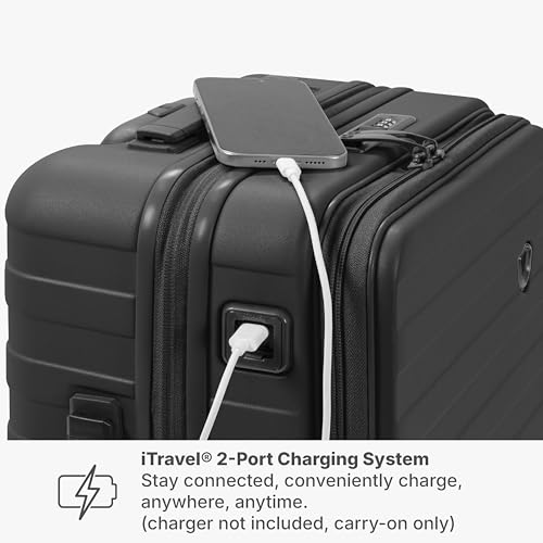 Traveler's Choice Novia Top Opening Expandable Polycarbonate Luggage with Spinner Wheels, Black, 21-Inch Carry-on